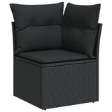 10 Piece Garden Sofa Set with Cushions Black Poly Rattan - Side View