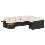 10 Piece Garden Sofa Set with Cushions Black Poly Rattan - Front View