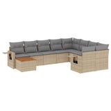 10 Piece Garden Sofa Set with Cushions Beige Poly Rattan