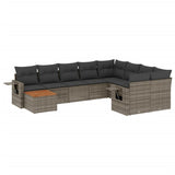 10 Piece Garden Sofa Set with Cushions Grey Poly Rattan - Front View