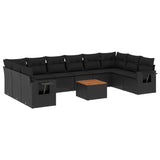 11 Piece Garden Sofa Set with Cushions Black Poly Rattan - Front View
