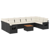11 Piece Garden Sofa Set with Cushions Black Poly Rattan - Front View