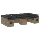 11 Piece Garden Sofa Set with Cushions Grey Poly Rattan - Front View