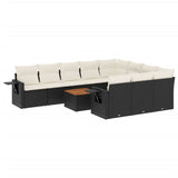 11 Piece Garden Sofa Set with Cushions Black Poly Rattan - Front View