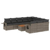 11 Piece Garden Sofa Set with Cushions Grey Poly Rattan - Front View
