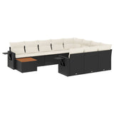 11 Piece Garden Sofa Set with Cushions Black Poly Rattan - Front View
