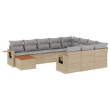 11 Piece Garden Sofa Set with Cushions Beige Poly Rattan - Front View