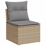 11 Piece Garden Sofa Set with Cushions Beige Poly Rattan - Rear View