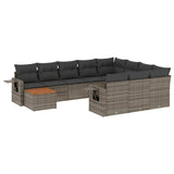 11 Piece Garden Sofa Set with Cushions Grey Poly Rattan - Front View