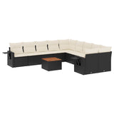 11 Piece Garden Sofa Set with Cushions Black Poly Rattan - Front View