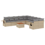 11 Piece Garden Sofa Set with Cushions Beige Poly Rattan - Front View