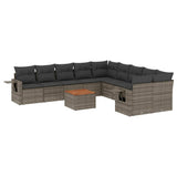 11 Piece Garden Sofa Set with Cushions Grey Poly Rattan - Front View