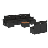 10 Piece Garden Sofa Set with Cushions Black Poly Rattan - Front View