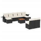 10 Piece Garden Sofa Set with Cushions Black Poly Rattan - Front View