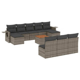 11 Piece Garden Sofa Set with Cushions Grey Poly Rattan - Front View