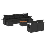 10 Piece Garden Sofa Set with Cushions Black Poly Rattan - Front View