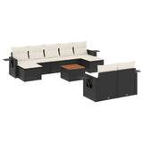 10 Piece Garden Sofa Set with Cushions Black Poly Rattan - Front View