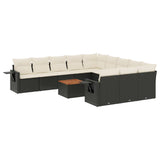 12 Piece Garden Sofa Set with Cushions Black Poly Rattan - Front View