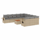 12 Piece Garden Sofa Set with Cushions Beige Poly Rattan - Front View