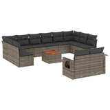 13 Piece Garden Sofa Set with Cushions Grey Poly Rattan - Front View