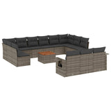 14 Piece Garden Sofa Set with Cushions Grey Poly Rattan - Front View