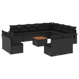 13 Piece Garden Sofa Set with Cushions Black Poly Rattan - Front View