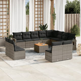 13 Piece Garden Sofa Set with Cushions Grey Poly Rattan
