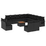 14 Piece Garden Sofa Set with Cushions Black Poly Rattan - Front View