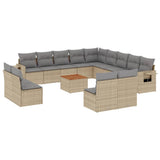 14 Piece Garden Sofa Set with Cushions Beige Poly Rattan - Front View