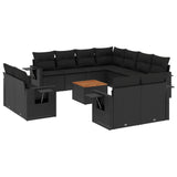 12 Piece Garden Sofa Set with Cushions Black Poly Rattan - Front View