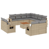 12 Piece Garden Sofa Set with Cushions Beige Poly Rattan - Front View