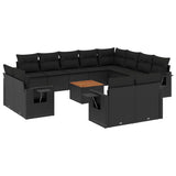 13 Piece Garden Sofa Set with Cushions Black Poly Rattan - Front View