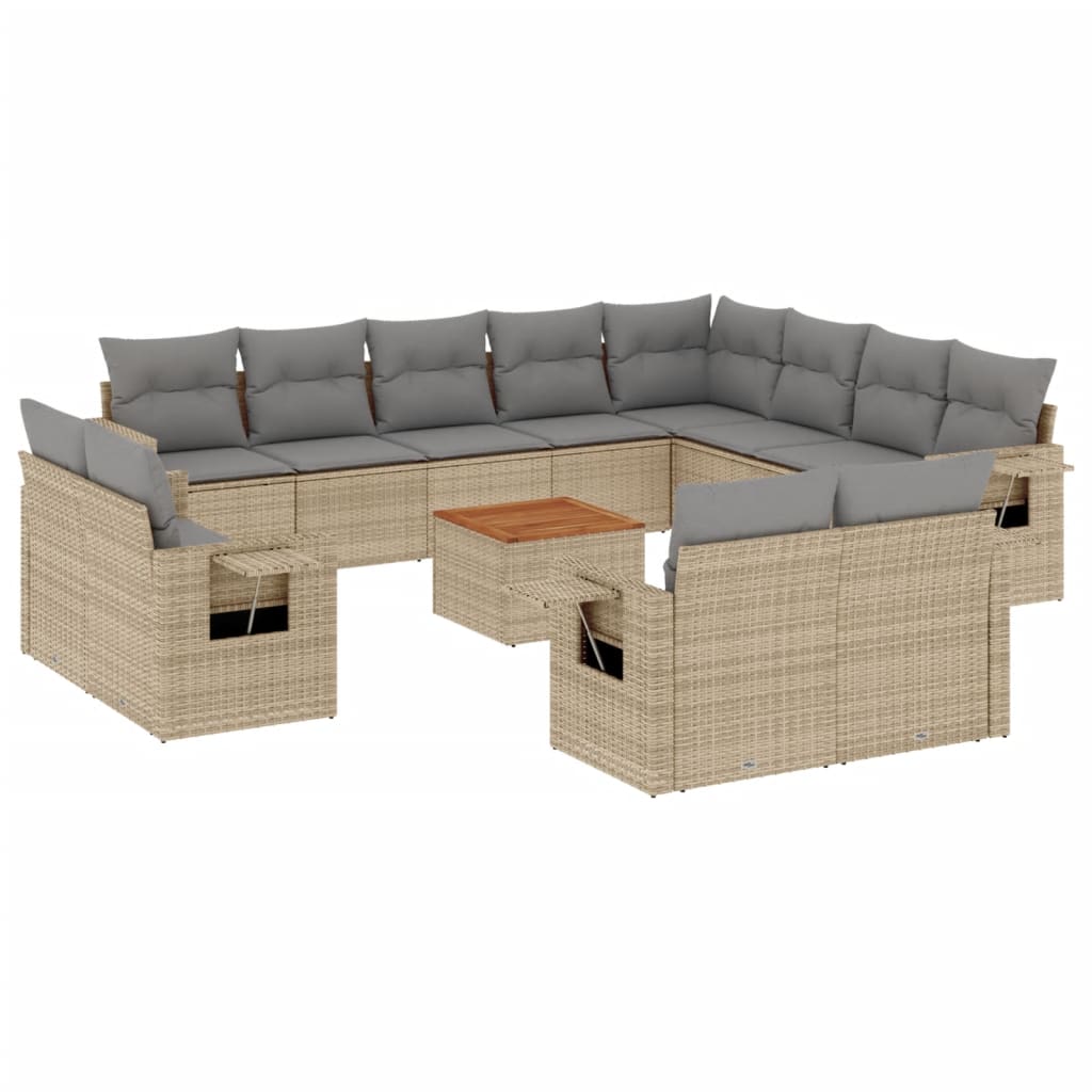 13 Piece Garden Sofa Set with Cushions Beige Poly Rattan