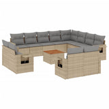 13 Piece Garden Sofa Set with Cushions Beige Poly Rattan - Front View