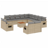 14 Piece Garden Sofa Set with Cushions Beige Poly Rattan - Front View