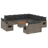 14 Piece Garden Sofa Set with Cushions Grey Poly Rattan - Front View