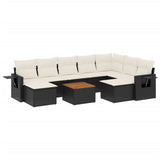 10 Piece Garden Sofa Set with Cushions Black Poly Rattan - Front View