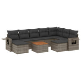 10 Piece Garden Sofa Set with Cushions Grey Poly Rattan - Front View