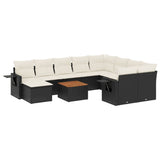 11 Piece Garden Sofa Set with Cushions Black Poly Rattan - Front View