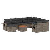 11 Piece Garden Sofa Set with Cushions Grey Poly Rattan - Front View