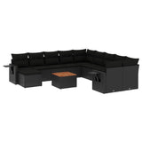 12 Piece Garden Sofa Set with Cushions Black Poly Rattan - Front View