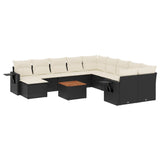 12 Piece Garden Sofa Set with Cushions Black Poly Rattan - Front View
