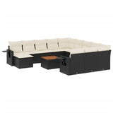 13 Piece Garden Sofa Set with Cushions Black Poly Rattan - Front View