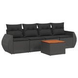 5 Piece Garden Sofa Set with Cushions Black Poly Rattan - Front View