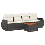 5 Piece Garden Sofa Set with Cushions Black Poly Rattan - Front View