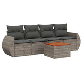 5 Piece Garden Sofa Set with Cushions Grey Poly Rattan - Front View
