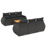 7 Piece Garden Sofa Set with Cushions Black Poly Rattan - Front View
