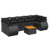 8 Piece Garden Sofa Set with Cushions Black Poly Rattan - Front View