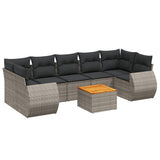 8 Piece Garden Sofa Set with Cushions Grey Poly Rattan - Front View