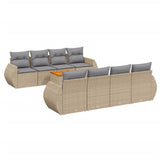 9 Piece Garden Sofa Set with Cushions Beige Poly Rattan - Front View